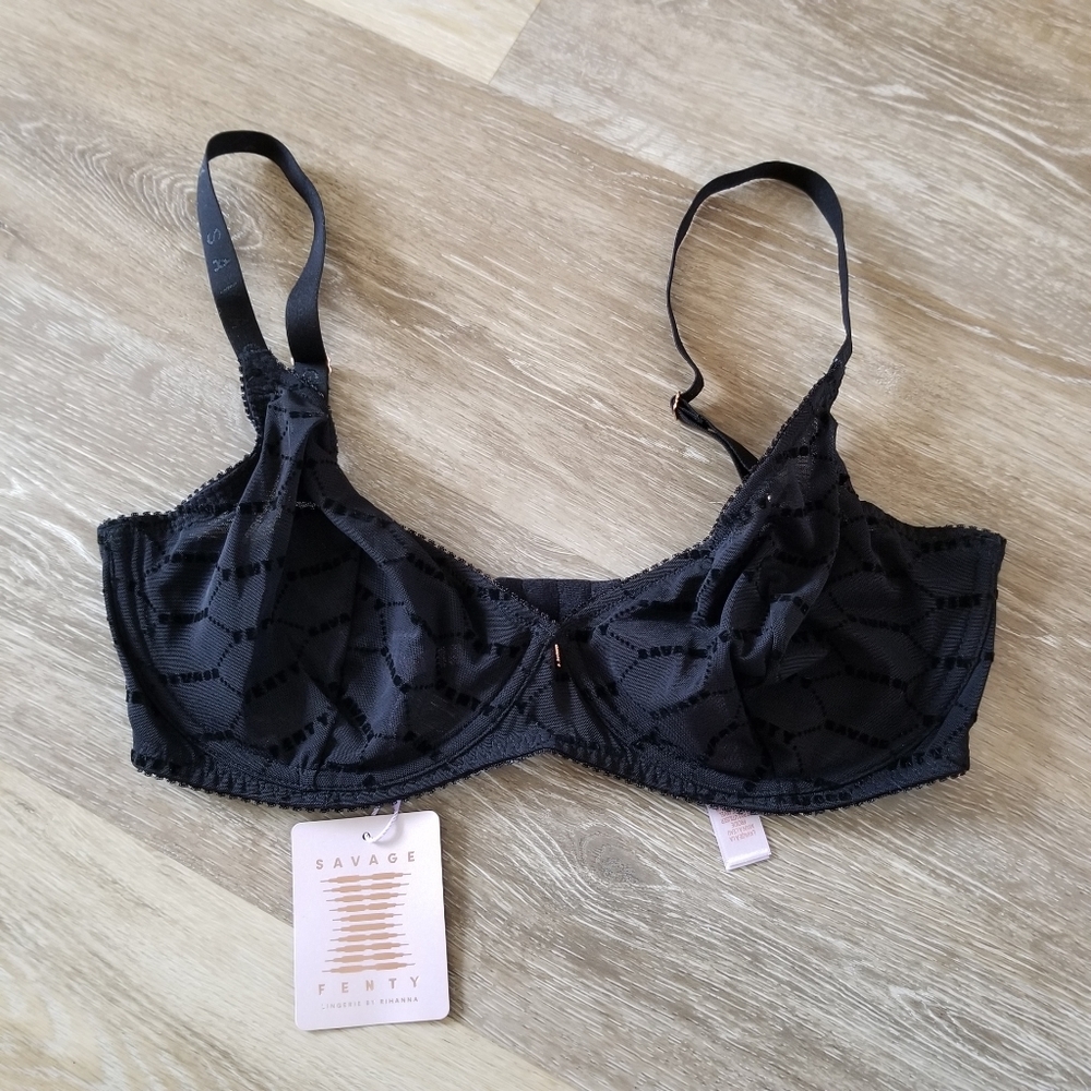 NWT Savage X Fenty Black Lace Bra Size 34DDD